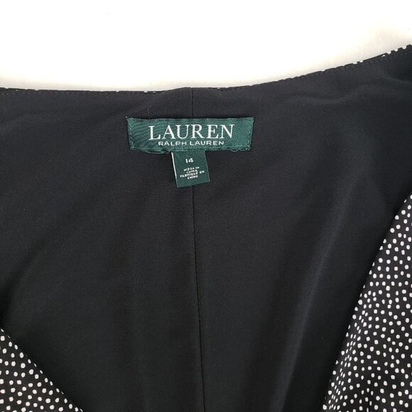 Ralph Lauren V Neck Surplice Jersey Dress Womens 14 Black Polka Dot Knee Length - Picture 14 of 15